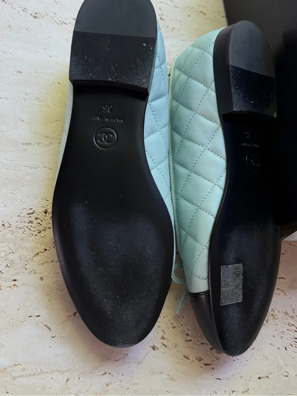 CHANEL Two-Tone Blue and Black Ballerina Flats